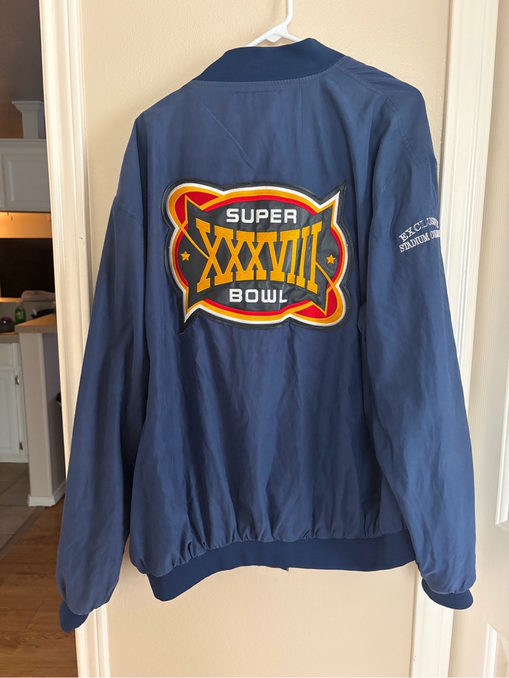 Navy Super Bowl XXXVIII Bomber Jacket Patriots vs Panthers